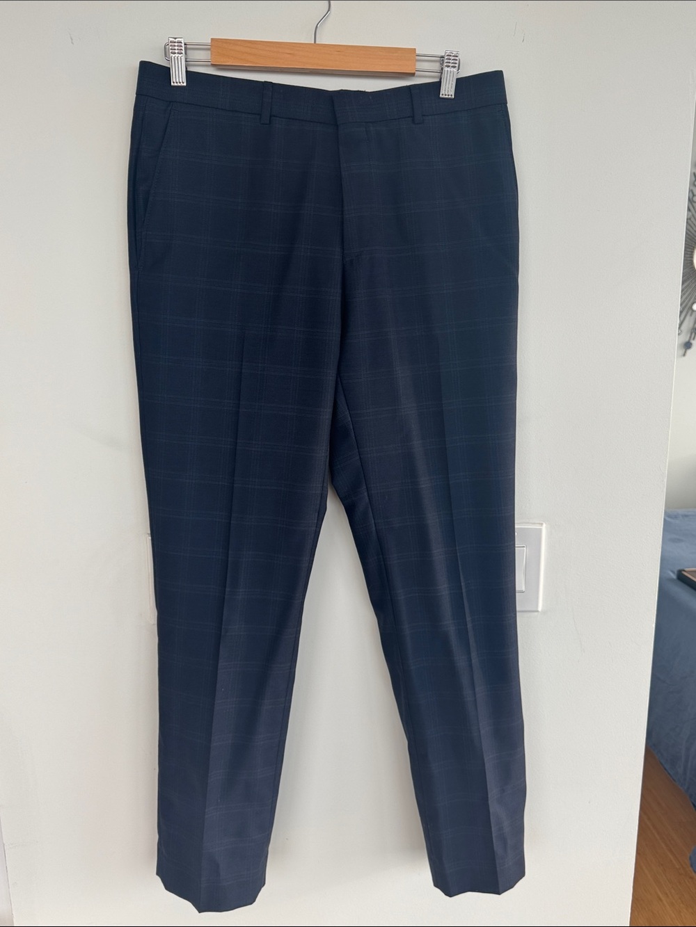 Ted Baker Men's Navy Windowpane Dress Trousers